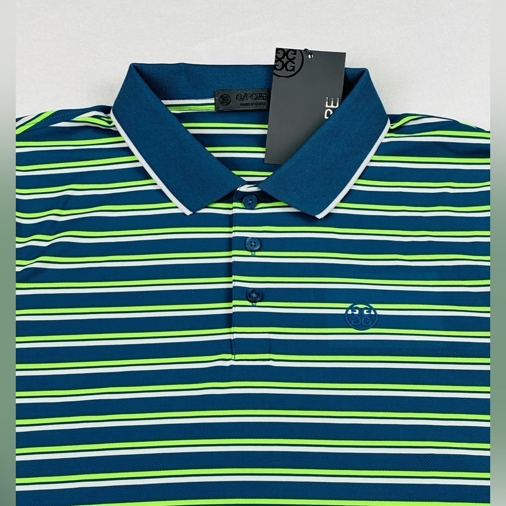 G/Fore Men’s XL Blue Green Stripe Tech Golf Prep Performance Jersey Polo Shirt - Picture 5 of 11